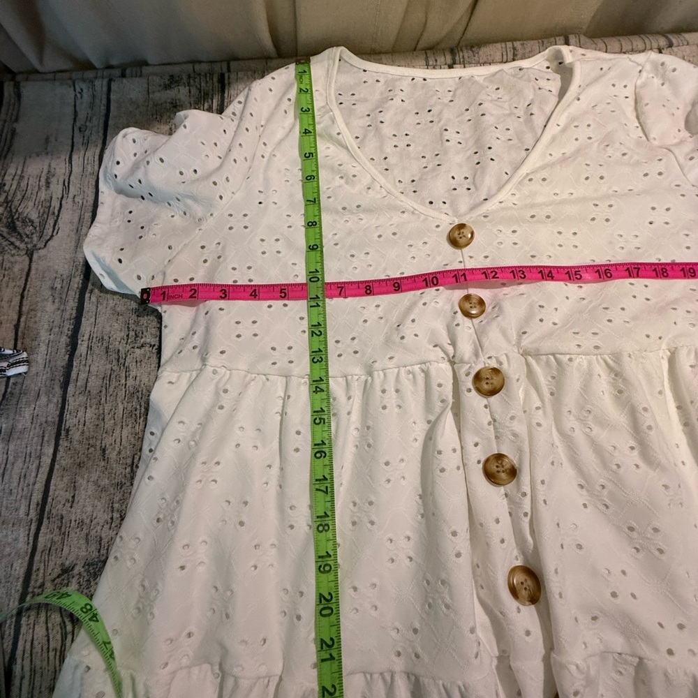 Tiered White Eyelet Button Down Dress Pockets Emery Rose 2XL Casual - Picture 13 of 14